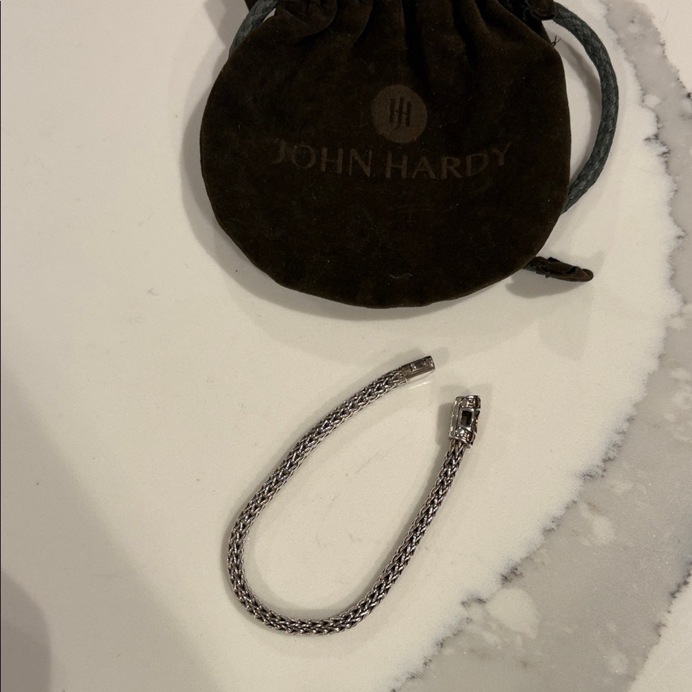 John Hardy Silver Braided Men's Bracelet with Polished Clasp